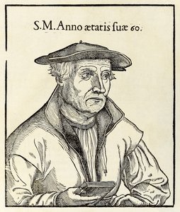 Portret van Sebastian Munster uit een 1550 editie van zijn Cosmographia door Sebastian Munster